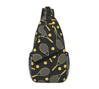 Yyoretp Funny Tennis Racquets and Tennis Balls Print Sling Bag Crossbody Shoulder Backpack Chest Pack for Travel Hiking Climbing