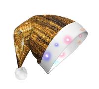 Yyoretp Gold Sequin Sparkle Print LED Christmas Hats,Light Up Xmas Hat Adult,Santa Hat For New Year Festive Party
