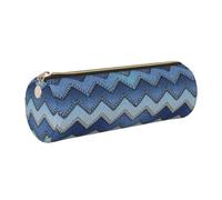 Yyoretp Gradient Blue Denim Print Leather Pencil Pouch Cosmetic Makeup Case Pen Office Stationery Markers Bag.