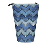 Yyoretp Gradient Blue Denim Print Telescopic Pen Bag Pen Holder Pop Up Storage Case,Standing Portable Pen Case