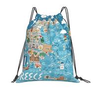 Yyoretp Greece Map Print Drawstring Backpack Sports Gym Beach Sack Dance Yoga Cinch Bag for Women Men