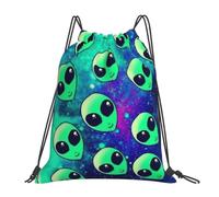 Yyoretp Green aliens Print Drawstring Backpack Sports Gym Beach Sack Dance Yoga Cinch Bag for Women Men