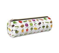 Yyoretp Introduction of Various Vegetables Print Leather Pencil Pouch Cosmetic Makeup Case Pen Office Stationery Markers Bag.