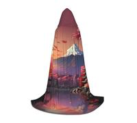 Yyoretp Japan Mount Fuji Landscape Print Hooded Cape Long Cloak for Kids with Carnival Halloween Cosplay Fancy Costume