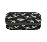 Yyoretp Japanese Crane & Pine Print Pencil Case Large Capacity Storage Pouch Holder Office Organizer Cosmetic Makeup Box