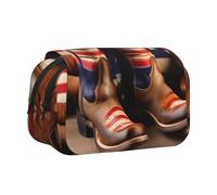 Yyoretp Large Capacity American Flag with Cowboy Boots Print Pencil Case Organizer Makeup Office Pouch Multifunctional Storage Bag