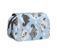 Yyoretp Large Capacity Blue Chinchillas and Moon Print Pencil Case Organizer Makeup Office Pouch Multifunctional Storage Bag