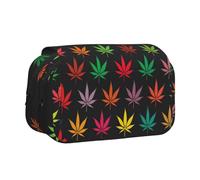 Yyoretp Large Capacity Colorful Cannabis Leaves Print Pencil Case Organizer Makeup Office Pouch Multifunctional Storage Bag