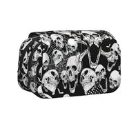 Yyoretp Large Capacity Skull Background Print Pencil Case Organizer Makeup Office Pouch Multifunctional Storage Bag