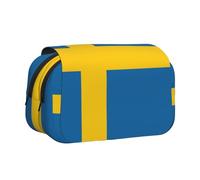 Yyoretp Large Capacity Swedish Flag Print Pencil Case Organizer Makeup Office Pouch Multifunctional Storage Bag