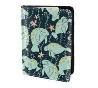 Yyoretp Manatee Animals Calf Print Passport Holder for Travel,Wallet Case RFID Blocking Card Slot Leather Protector