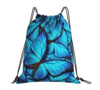 Yyoretp Many Blue butterfly Print Drawstring Backpack Sports Gym Beach Sack Dance Yoga Cinch Bag for Women Men