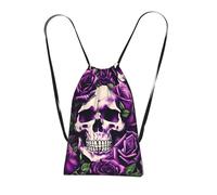 Yyoretp many Purple Rose Skull Print Drawstring Backpack,String Backpack Storage bag for Sport Beach Swim Gym Traveling.