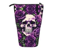 Yyoretp Many Purple Rose Skull Print Telescopic Pen Bag Pen Holder Pop Up Storage Case,Standing Portable Pen Case