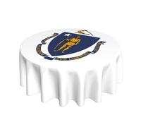 Yyoretp Massachusetts State Flag Print Round Tablecloth 60 In Waterproofes Stains Resistanted Table Cover for Dining Room.