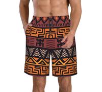 Yyoretp Men's African Mud Cloth Tribal Print Casual Hawaiian Beach Shorts,Quick Drying Shorts Swim Trunks with Pockets White