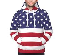 Yyoretp Mens American flag Print Pullover Hoodie Drawstring Long Sleeve Hooded Sweatshirt with Kangaroo Pocket Black