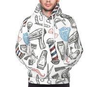 Yyoretp Mens Barber Shop Monochrome Style Print Pullover Hoodie Drawstring Long Sleeve Hooded Sweatshirt with Kangaroo Pocket Black