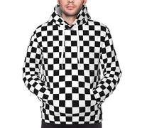 Yyoretp Mens Black and White checkered stripes Print Pullover Hoodie Drawstring Long Sleeve Hooded Sweatshirt with Kangaroo Pocket