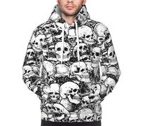 Yyoretp Mens Black and white skulls pattern Print Pullover Hoodie Drawstring Long Sleeve Hooded Sweatshirt with Kangaroo Pocket