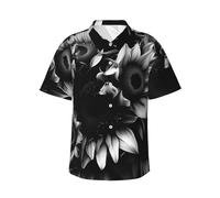 Yyoretp Men's Black and White Sunflowers Print Shirts Short Sleeve Casual Button Down Shirt Summer Hawaiian Beach Shirt