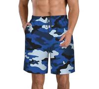 Yyoretp Men's Blue Camo Print Casual Hawaiian Beach Shorts,Quick Drying Shorts Swim Trunks with Pockets