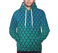 Yyoretp Mens blue fish scale Print Pullover Hoodie Drawstring Long Sleeve Hooded Sweatshirt with Kangaroo Pocket