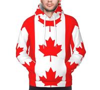 Yyoretp Mens Canadian flag Print Pullover Hoodie Drawstring Long Sleeve Hooded Sweatshirt with Kangaroo Pocket Black