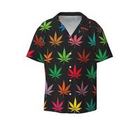 Yyoretp Men's Colorful Cannabis Leaves Print Hawaiian Casual Short-Sleeved Shirt for Men Button Down Holiday Beach Shirt Black