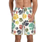 Yyoretp Men's Cute Colorful Dog Paw Print Casual Hawaiian Beach Shorts,Quick Drying Shorts Swim Trunks with Pockets White