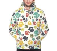 Yyoretp Mens Cute Colorful Dog Paw Print Pullover Hoodie Drawstring Long Sleeve Hooded Sweatshirt with Kangaroo Pocket Black