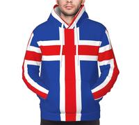 Yyoretp Mens Flag of Iceland Print Pullover Hoodie Drawstring Long Sleeve Hooded Sweatshirt with Kangaroo Pocket Black