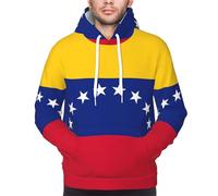 Yyoretp Mens Flag of Venezuela Print Pullover Hoodie Drawstring Long Sleeve Hooded Sweatshirt with Kangaroo Pocket Black