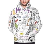 Yyoretp Mens French Paris Tour Eiffel Tower Print Pullover Hoodie Drawstring Long Sleeve Hooded Sweatshirt with Kangaroo Pocket Black