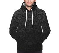 Yyoretp Mens gothic wallpaper skull Print Pullover Hoodie Drawstring Long Sleeve Hooded Sweatshirt with Kangaroo Pocket Black