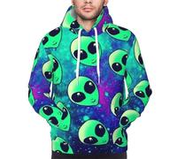 Yyoretp Mens Green aliens Print Pullover Hoodie Drawstring Long Sleeve Hooded Sweatshirt with Kangaroo Pocket