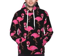 Yyoretp Mens Lovely Pink Flamingos Print Pullover Hoodie Drawstring Long Sleeve Hooded Sweatshirt with Kangaroo Pocket