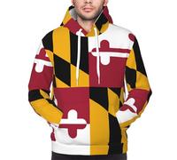 Yyoretp Mens Maryland State Flag Print Pullover Hoodie Drawstring Long Sleeve Hooded Sweatshirt with Kangaroo Pocket Black