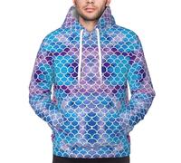 Yyoretp Mens Mermaid Fish Scale Print Pullover Hoodie Drawstring Long Sleeve Hooded Sweatshirt with Kangaroo Pocket Black