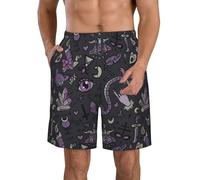 Yyoretp Men's Purple Black Goth Spooky Print Casual Hawaiian Beach Shorts,Quick Drying Shorts Swim Trunks with Pockets
