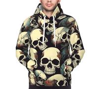 Yyoretp Mens Skull Skeleton Print Pullover Hoodie Drawstring Long Sleeve Hooded Sweatshirt with Kangaroo Pocket Black