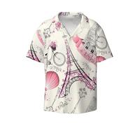 Yyoretp Men's The Paris Tower and a Bicycle Print Hawaiian Casual Short-Sleeved Shirt for Men Button Down Holiday Beach Shirt Black