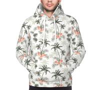 Yyoretp Mens Tropical Palm Trees Print Pullover Hoodie Drawstring Long Sleeve Hooded Sweatshirt with Kangaroo Pocket Black