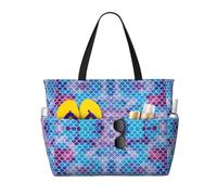 Yyoretp Mermaid Fish Scale Print Large Beach Bag for Women Waterproof Sandproof Beach Tote Bags Foldable Pool Bag