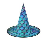 Yyoretp Mermaid Teal Fish Scale Print Halloween Costume Witch Hat Adults carnival Cosplay party Costume Accessories