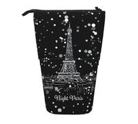 Yyoretp Night Paris Eiffel Tower Print Telescopic Pen Bag Pen Holder Pop Up Storage Case,Standing Portable Pen Case