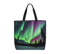 Yyoretp Northern Lights Painting Print Large Capacity Tote Bag with Zipper,Reusable Grocery Shoulder Bag for Shopping