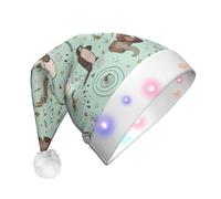 Yyoretp Otters Print LED Christmas Hats,Light Up Xmas Hat Adult,Santa Hat For New Year Festive Party
