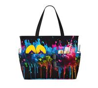 Yyoretp Paint Splatter Backdrop Print Large Beach Bag Women Waterproofes Foldable Zipper Totes Bag for Vacation Travel.