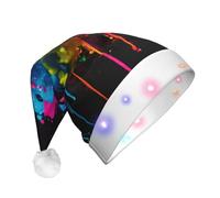Yyoretp Paint Splatter Backdrop Print LED Christmas Hats,Light Up Xmas Hat Adult,Santa Hat For New Year Festive Party